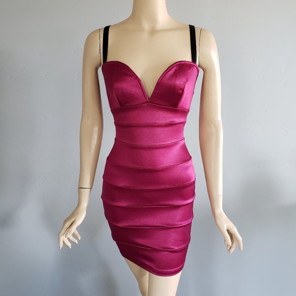Mark Wong Nark Wine Burgundy Sweetheart Bustier Bodycon Bandage Mini Dress Small